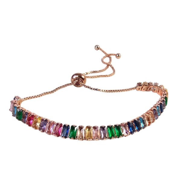 Adjustable Rose Gold Multi-Colored Cubic Zirconia Bracelet NWT - Picture 3 of 4